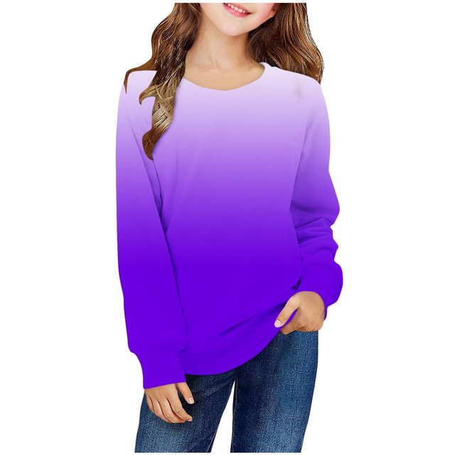 Milgrthf Chandails en Molleton Dégradés pour Filles Sport Décontracté Manches Longues Col Rond Automne Coupe Ample Chandails à Enfiler d'Automne Hauts Violet 9 Ans
