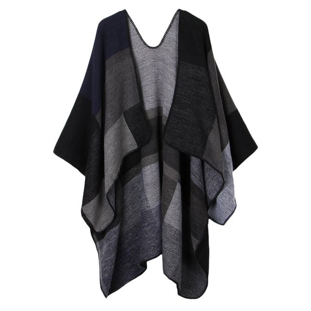 lionlar Cape Tricotée pour Femmes, Poncho d'Hiver Ouvert devant - Noir, as
