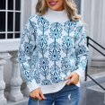 thumbnail image 2 of Rbaofujie Longues Longs Chandails pour Femmes Chandail Tricoté à Rayures Patchwork avec Manches Col Rond Hauts de Chandail Chandails Bleus pour Femmes Tendance, 2 of 9