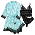 thumbnail image 1 of LSLJS 4PC Women Sexy Garter Lingerie Set Robes Lace Bodysuit Deep-V Neck Underwear, 1 of 2