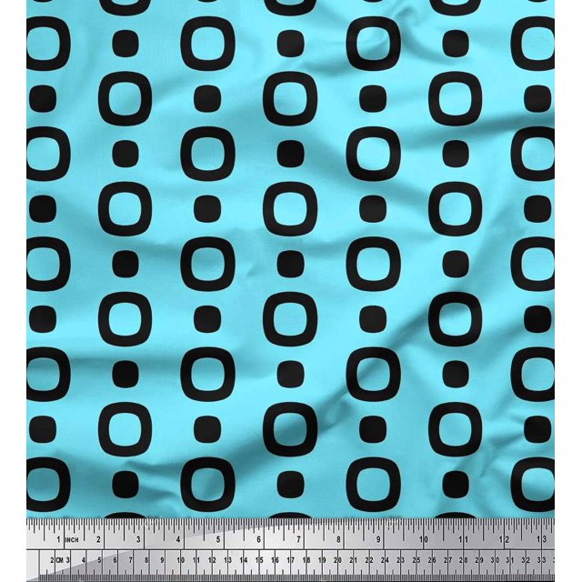 Soimoi Blue polyester Crepe Fabric Square Geometric Print Sewing Fabric Yard 42 Inch Wide