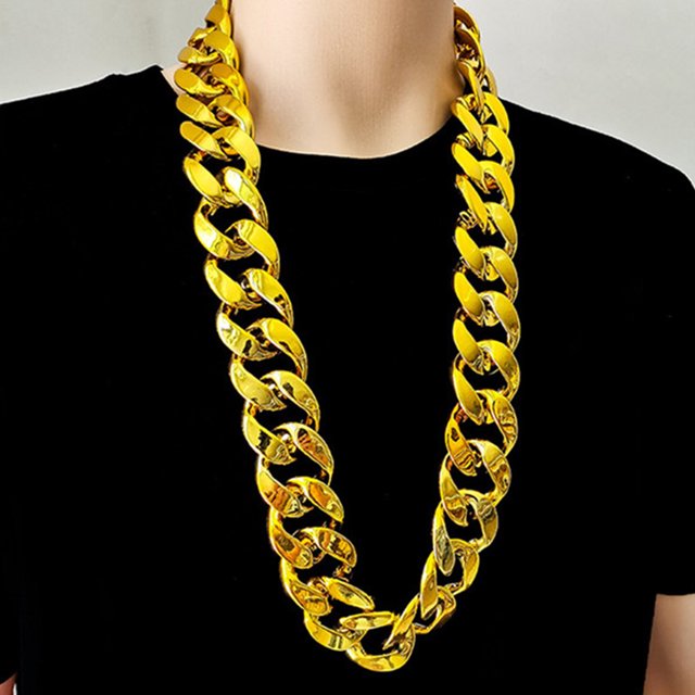 Men Necklace Big Chain Hip Hop Resin Exaggerated Geometric Choker Necklace for Cocktail Party. A bold, oversized chain necklace in a vibrant yellow resin material, styled for men and designed with a hip hop aesthetic. The necklace features a durable and exquisite geometric chain design, measuring approximately 80cm/31.5 inches or 90cm/35.43 inches in length. Suitable for cosplay, club events, or cocktail parties.