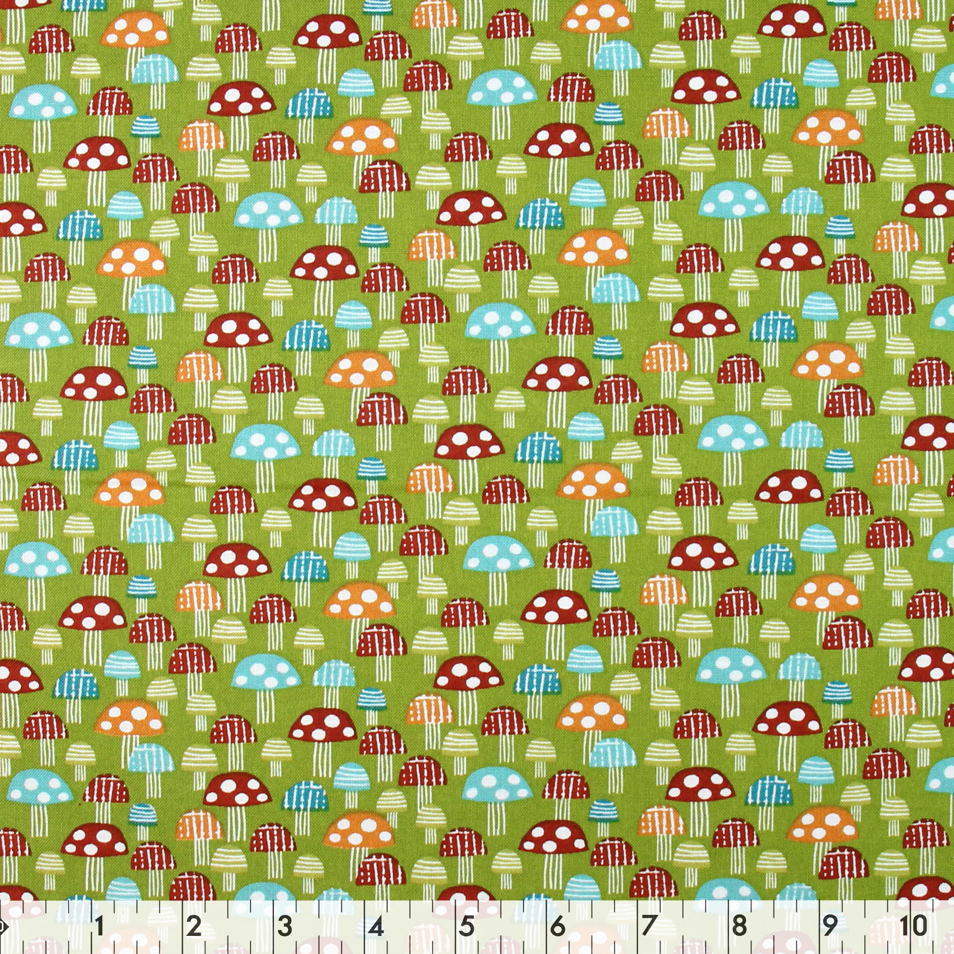 Fabric Creations Green with Colourful Toadstools Fat Quarter Pre-Cut Fabric - 46 cm (18 in) × 53 cm (21 in)/45 cm (17.7 in) × 53 cm (20.9 in), Forest, 18x21
