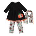 thumbnail image 3 of Ensemble de Costume pour Enfants 3 Pcs Imprimé Floral Col Rond Manches Longues Haut+pantalon+foulard Noir, 3 of 4