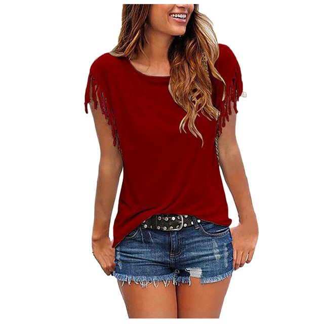 Ketyyh-chn99 T-Shirts Femmes Dames T-Shirts Été Manches Courtes Tunique Décontractée Hauts Confort table Ample Col Rond Hauts Rouge,5TG