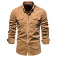 thumbnail image 1 of Mikilon Chemise Blouse Décontractée pour Homme en Velours Côtelé de Coton à Manches Longues, Coupe Ajustée, Col Rabattu, 1 of 2