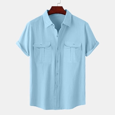 Men Summer Shirts Short Sleeve Button Down Shirt Men Mens Button Down Shirts Short Sleeve Shirts for Men Short Sleeve Button up Shirt Light Blue XL