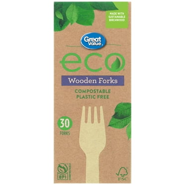 Great Value Eco Compostable Wooden Forks, 30 Forks