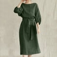 thumbnail image 3 of Bigersell Robes Courtes Formelles pour Femmes Été Femme Col Rond Manches 3/4 Midi Robe Décontractée Style D-177 Robe Florale Dames Robes d'Été Régulières, Vert Armée TG, 3 of 8