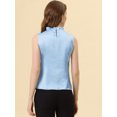 thumbnail image 3 of INSPIRE CHIC Women's Ruffle Neck Pleated Front Summer Sleeveless Satin Tops Light Blue S, 3 of 4