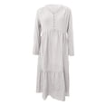 thumbnail image 1 of Sexy Dance Robe Longue pour Femmes, Décor de Boutons, Robes Maxi, Col en V, Plissée, Manches Longues, Gris Pâle, m, 1 of 5