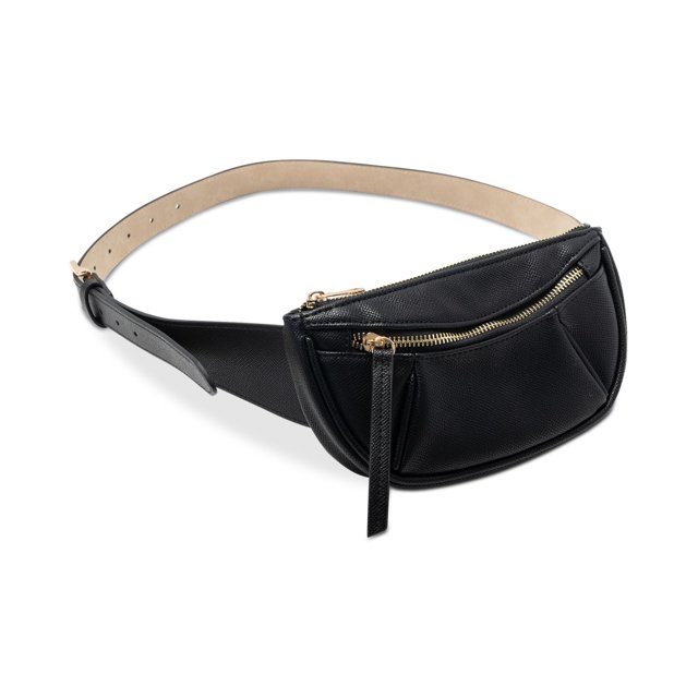 INC International Concepts Pebbled Belt Bag, Black,S
