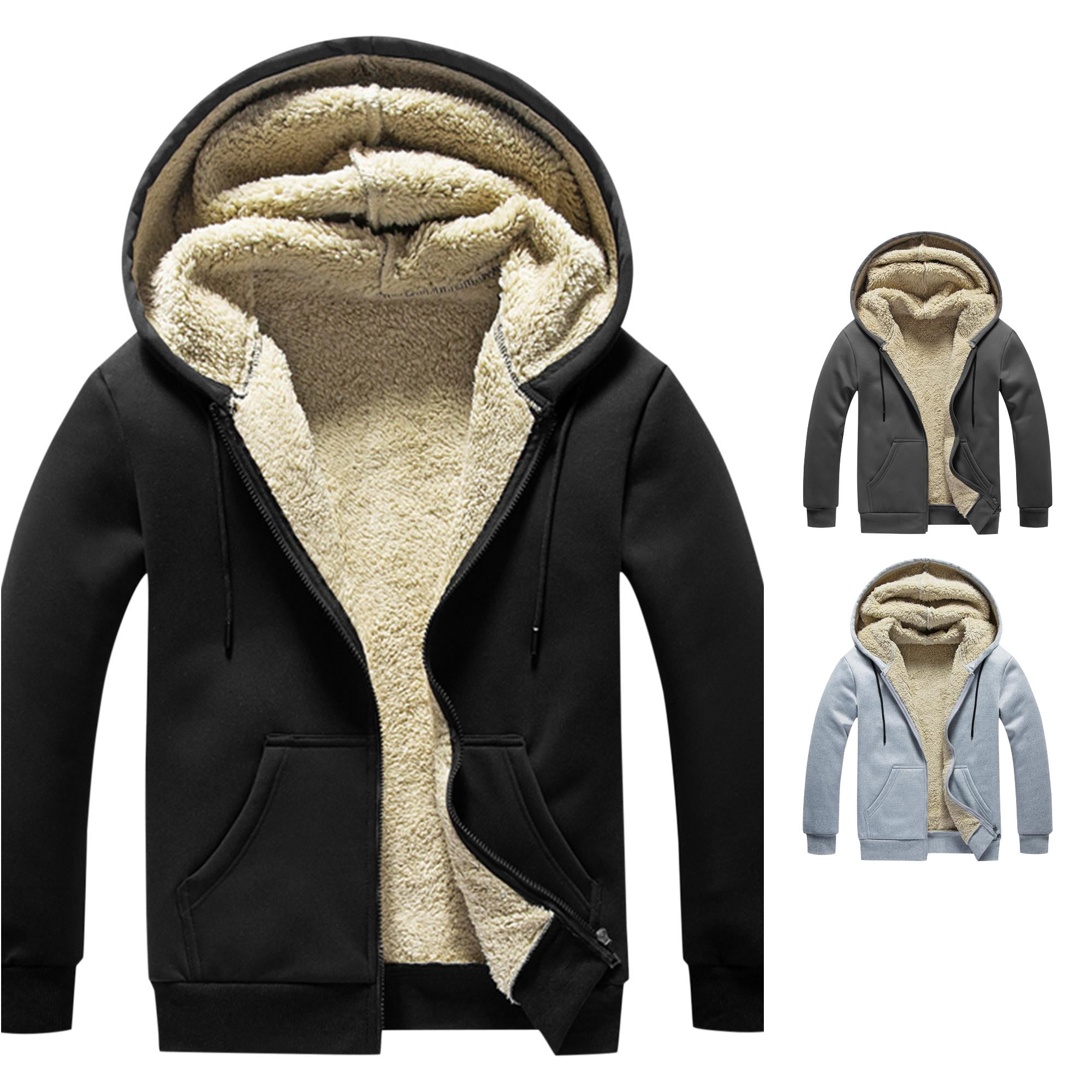 Wram Colar Men's Fleece Lined Hooded Zip Up Coat Solid Color Warm Winter Jacket ...