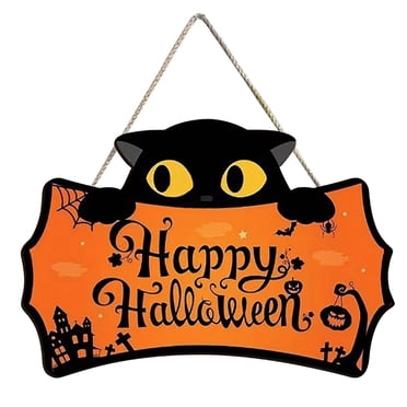 Happy Halloween Sign Front Door Cute Cat Halloween Front Door Decorations Halloween Door Sign Cute Cat Wall Wall Sign Plaque For Halloween Party Acrylic Chandelier Drops668289 Paper Butterflies