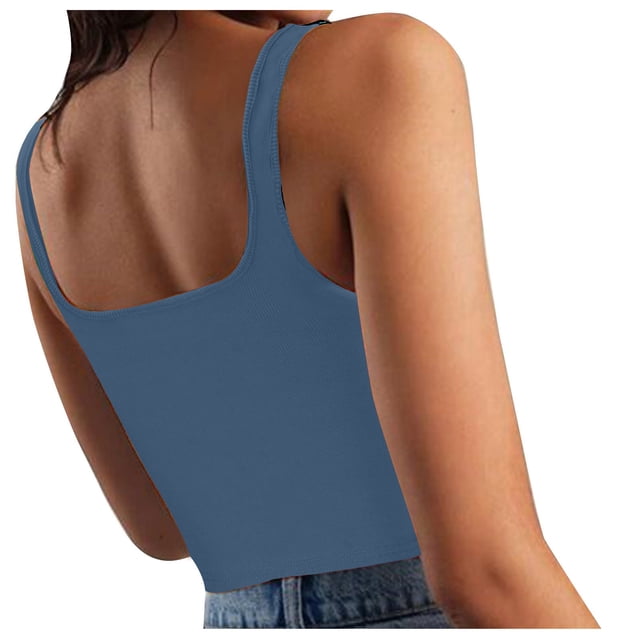 Timegard Womens Camis Tops Ribbed Square Neck Sleeveless Crop Top Solid Color Casual Going out Tank Top