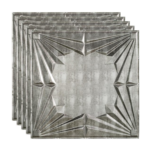 Fasade Art Deco Vinyl 2ft x 2ft Lay-In Ceiling Panel Crosshatch Silver 5 Pack