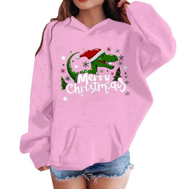 Girls Long Sleeve Tops, Pullover Sweatshirt with Crewneck and Pocket