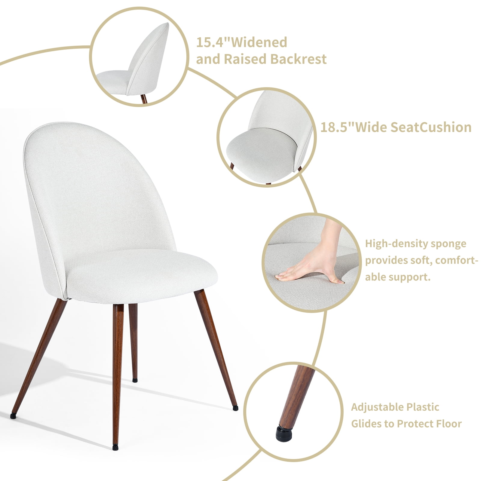 Homy Casa Lot de 2 Chaises de Salle à Manger, Chaises d'Appoint Rembourrées avec Pieds en Métal pour Cuisine, Crème