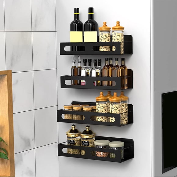 Fufafayo Magnetic Spice Rack Organizer For Refrigerator And Oven, Kitchen Spice Storage Shelf, Magnetic Fridge Organizer For Cabinet Pantry Countertop, Black Spice Holder For Kitchen Organization