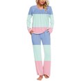 thumbnail image 2 of Yuyuzo Womens Pajama Sets 2 Piece Color Block Long Sleeve Crew Neck Tops Lounge Pants with Pockets, 2 of 6