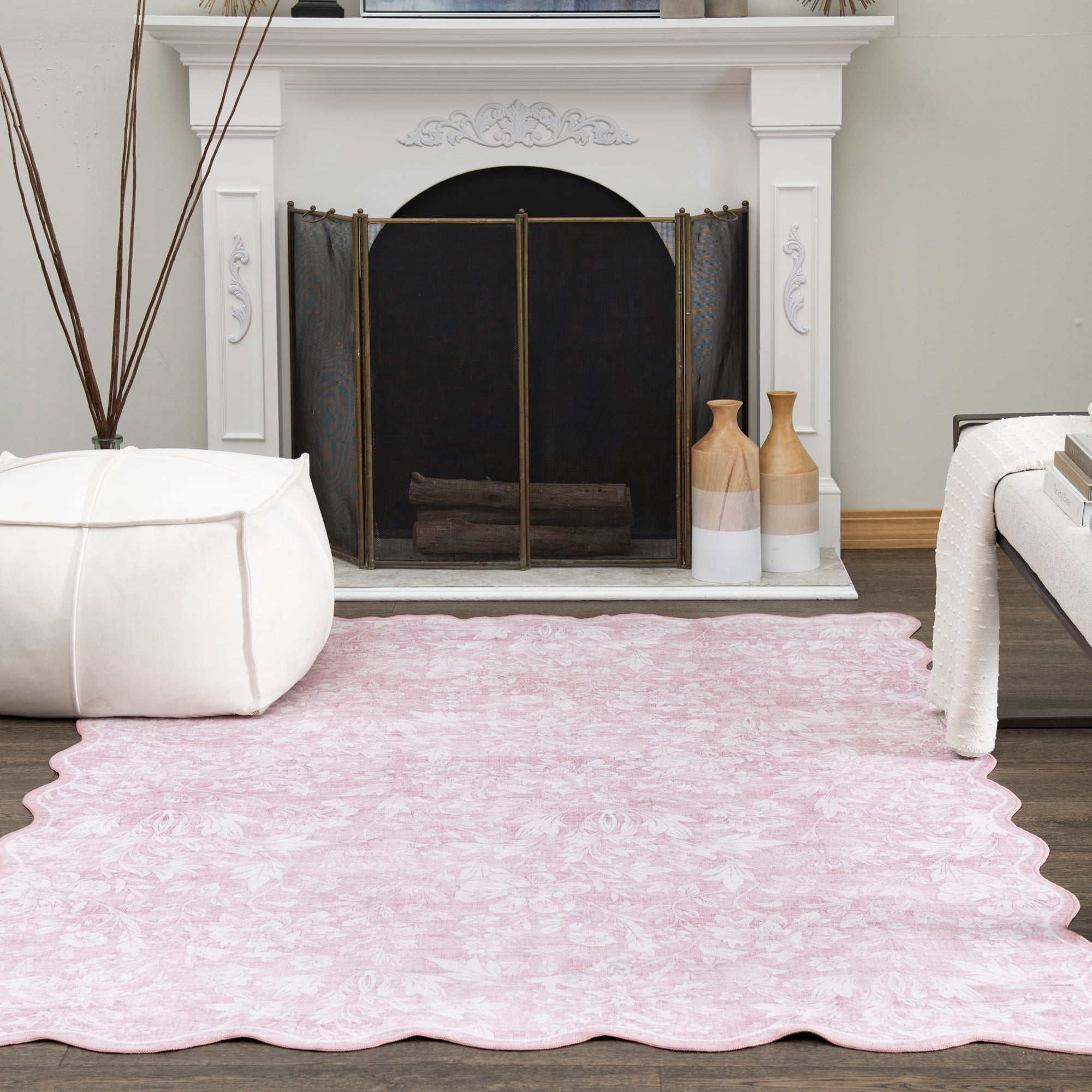 Mainstays Modern Abstract Plush Scallop Shape Pink, Machine Washable Area Rug 5x7, Recommended for Living room, Dining Area, Bedroom