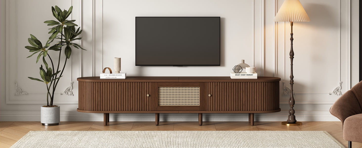 Noble House 64.8" TV Stand,Oval Rounded Corners Media Console for 65" TV,Dark Oak