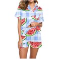 thumbnail image 1 of Jamicy Pyjama Mignon pour Femmes Mode Décontractée Imprimé Haut à Manches Courtes à Col à Revers avec Short Ample Confortable Ensemble de Pyjama pour la Maison, 1 of 4