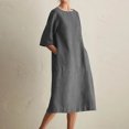 thumbnail image 1 of EGNMCR Robes d'Été pour Femmes Tendance 2024 Mode pour Femmes Col Rond Ample Manches Mi-Longues Robe Unie Longueur Genou, 1 of 8