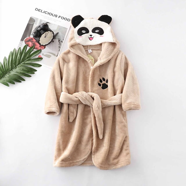 LSLJS Boys Girls Robe Kids Flannel Hooded Bathrobe Sleepwear Toddler Plush Robes With Belt, Kids Robe