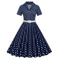 thumbnail image 1 of Birdeem Robe de Soirée pour Femme Confortable d'Été à Manches Courtes, Col en V, Vintage, Coupe Régulière, Imprimé à Pois, 1 of 6