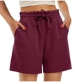 thumbnail image 2 of LSLJS Women's Solid Color Casual Drawstring Sports Shorts with Pocket Womens Shorts, 2 of 9
