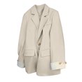 thumbnail image 1 of Womens Solid Color Button Down Collar Patchwork Sleeve Suit Jacket Fashion Blazer Office Wear, 1 of 8