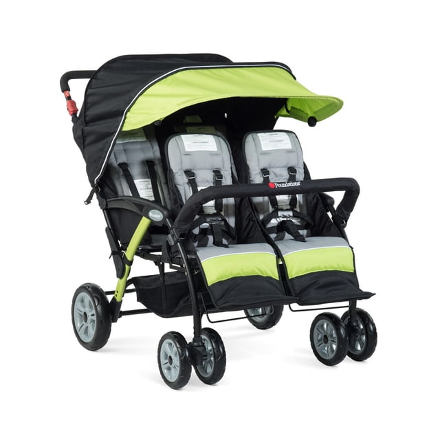 Foundations Gaggle Compass 4-Seat Quad Stroller, Reclining Seats with UV Canopy, Lime