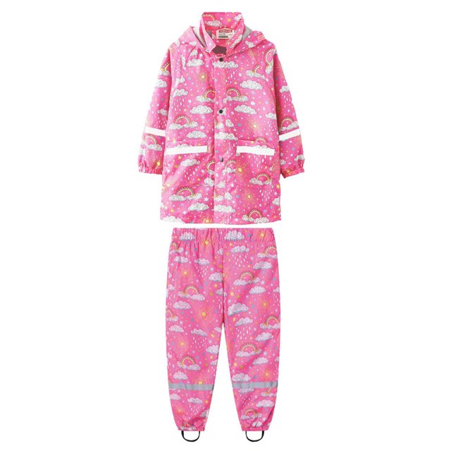 Children‘s Boys Girls Dinosaur Rainbow Printed Button Rain Jacket Hooded Windproof Raincoat