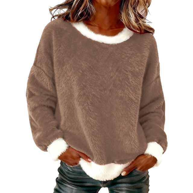 Chandails d'Automne et d'Hiver Grande Taille pour Femmes, Chandail à Capuchon à Col Rond en Flanelle Uni à la Mode et Décontracté pour Femmes, Chandails à Capuchon Amusants