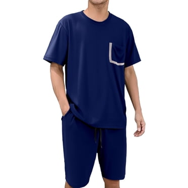 GDREDA Ensemble de Pyjama d'Été pour Homme - T-Shirt à Manches Courtes et Shorts Vêtements de Maison / Tenue de Détente en Coton Léger pour Dormir et Se Relaxer, Respirant et Confortable Bleu Marine,TG