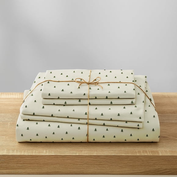 New Season - 100% Cotton Flannel Sheet Set Softly Brushed Cotton - Stylish Printed Bed Sheets - Warm, Breathable Bed Sheets Set (Xmas Tree, Double)
