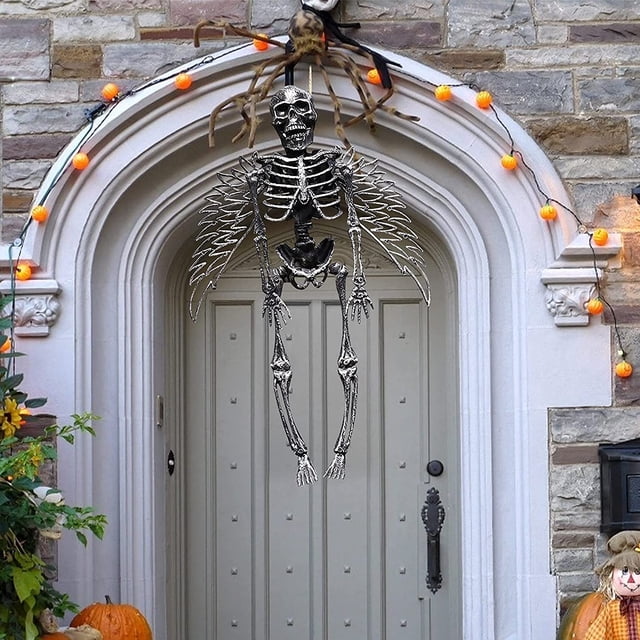 Halloween Skeleton Prop, Human Full Size Skull Hand Garden Model Decor, Life Size Realistic Human Bones, Can be Suspended from Ceiling, Suitable for Halloween or Prank Themes (D)