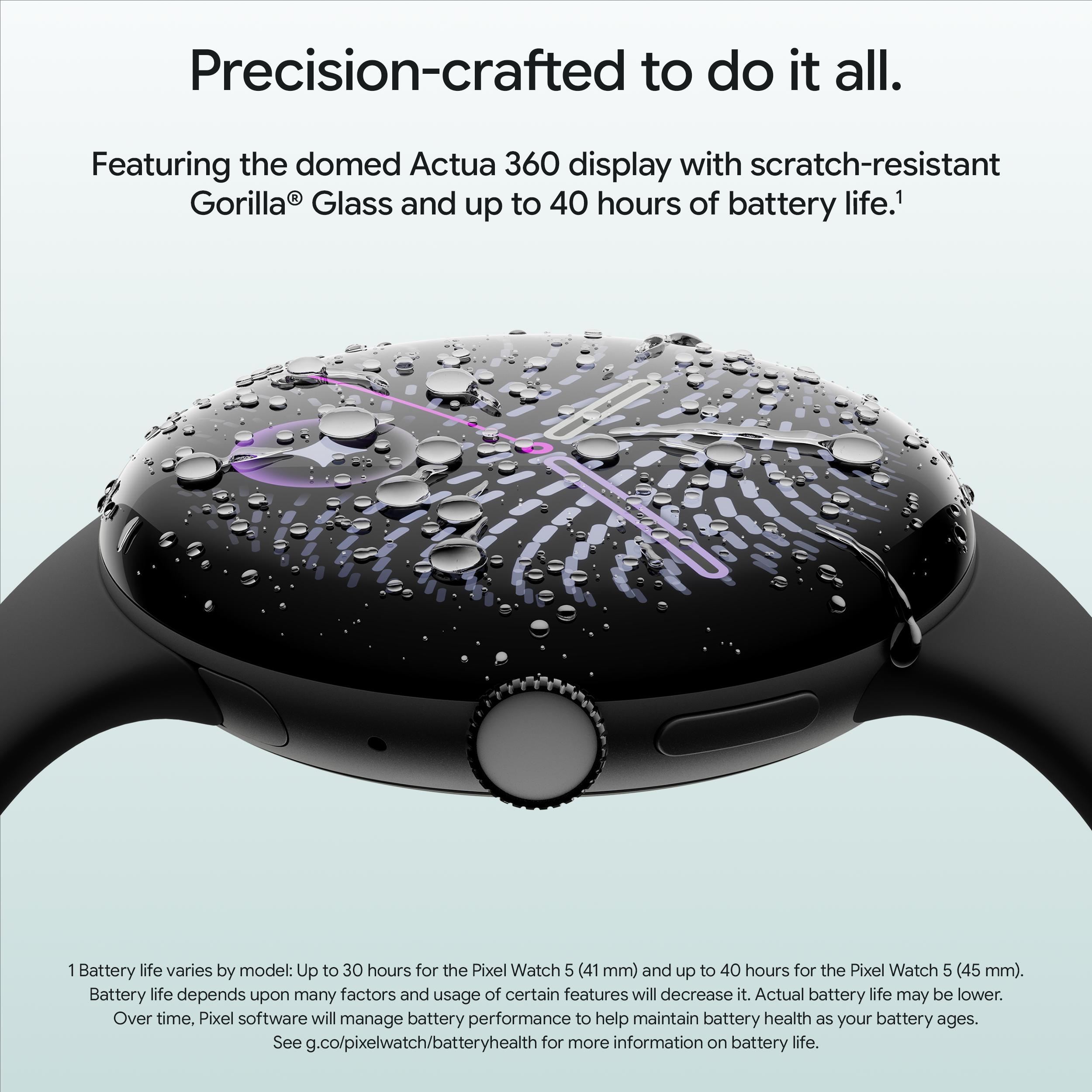 Google Pixel Watch 5, (45mm) Matte Black Aluminum Case with Obsidian Active Band (2nd gen)