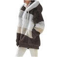 thumbnail image 4 of FAIWAD Women's Full Zip Fuzzy Fleece Hooded Coat Color Block Drawstring Fall Winter Warm Coat with Pockets, 4 of 5