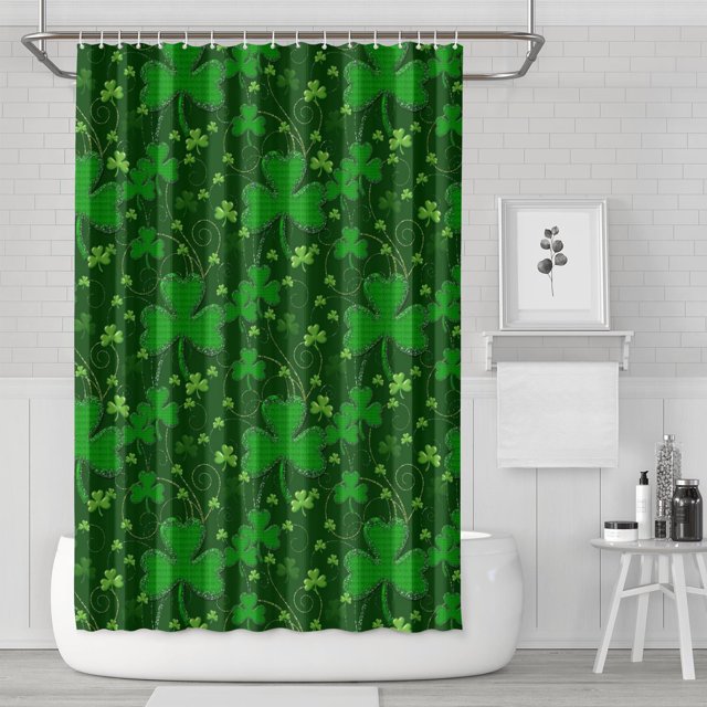 Ensemble de Rideau de Douche avec Doublure à Boutons-Pression, Feuille de Trèfle Chanceux Irlandais Vacances (3) Rideaux de Douche Doublure de Douche Réutilisable, Doublure de Douche Décorative en Polyester, 72x72 Pouces