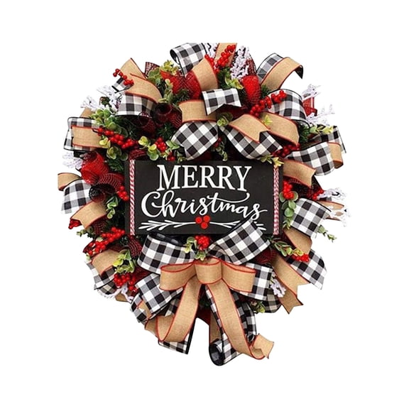 Chmadoxn Halloween Decorations, Halloween Ornaments, Halloween Gifts Christmas Plaid Garland For Decorating Front Door Wall With Bow And Red Berries For Festive Christmas Outdoor Party decorative ring