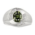 thumbnail image 1 of RYLOS Sterling Silver Ring 8X6MM Oval Gemstone &  Diamond Unisex Rings Green Sapphire September Birthstone Ring Size 7, 1 of 7