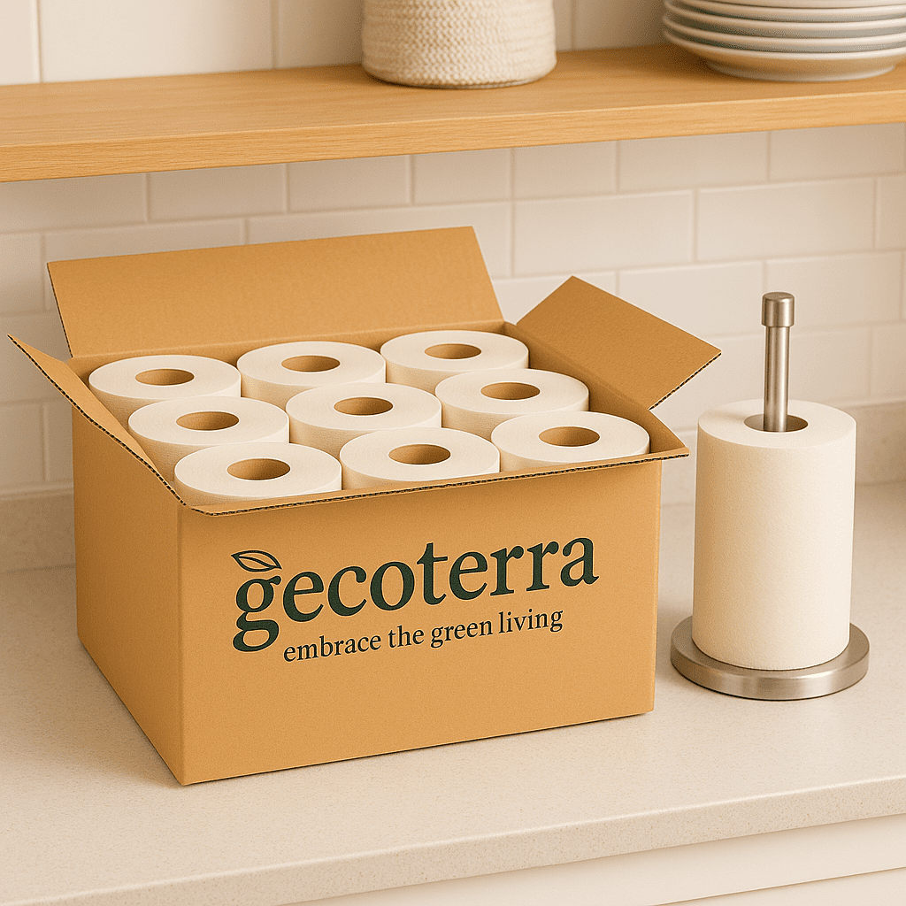 Gecoterra Bamboo 2-Ply Paper Towel, Tree Free, Eco Friendly, Sustainable, Plastic Free (Pack of 9 Rolls)