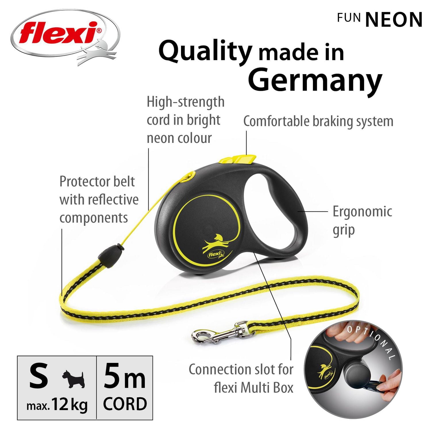 Flexi Small FUN Neon Reflective Retractable Dog Leash 5m/16ft