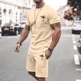 thumbnail image 2 of Men's Suits 2 | 2024 Summer Tracksuit for Men Plus Size Short Sleeve O Neck Athletic Suit Casual Color Block Drawstring Waist Tracksuit Set, 2 of 6