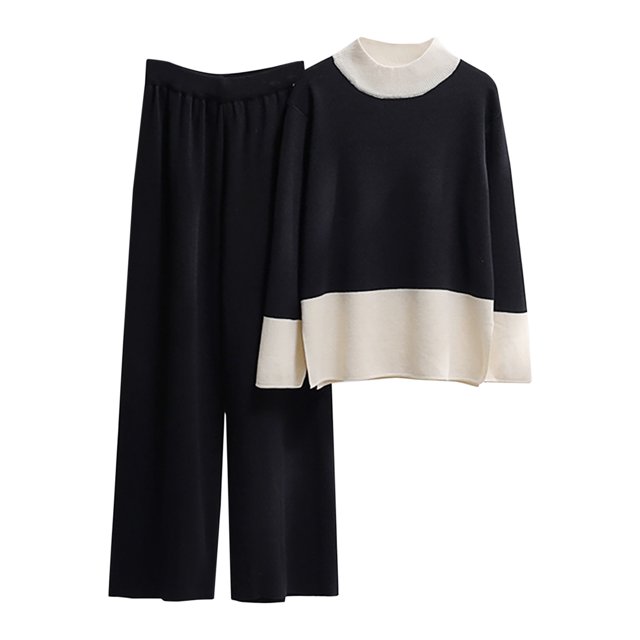 Yuyuzo Womens Ribble Knit 2 Piece Sets Long Sleeve Turtleneck Pullover Sweaters with Straight Leg Pants Suits