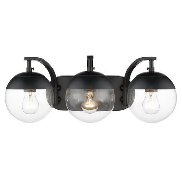 Golden Lighting 3219-BA3 BLK-BLK Dixon Coiffeuse de Bain à 3 Lumières avec Verre Transparent et Capuchon Noir, Noir