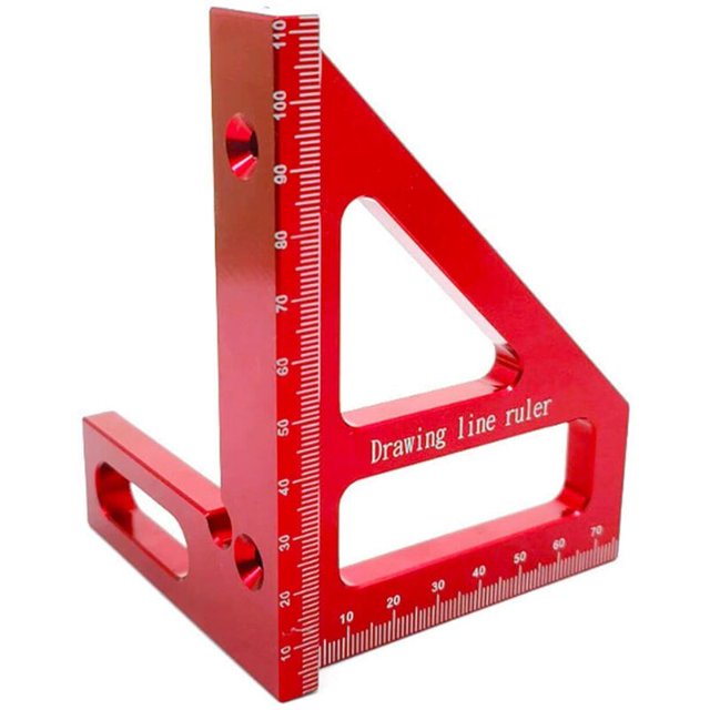 Jauge Carrée en Alliage d'Aluminium Angle 45/90 Degrés Règle en T 3D Outil de Mesure pour Menuisier (Rouge)