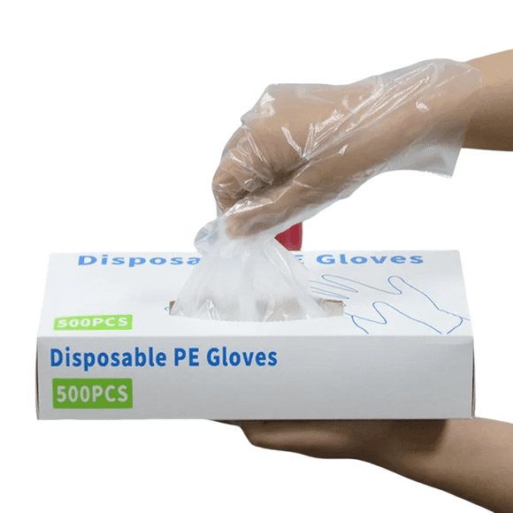 500pcs Disposable Plastic Gloves, Latex Free Powder Free Clear Polyethylene Hand Gloves Non-Sterile for Cleaning Cooking, Hair Coloring, Dishwashing, Food Handling, 500 pcs/1 box